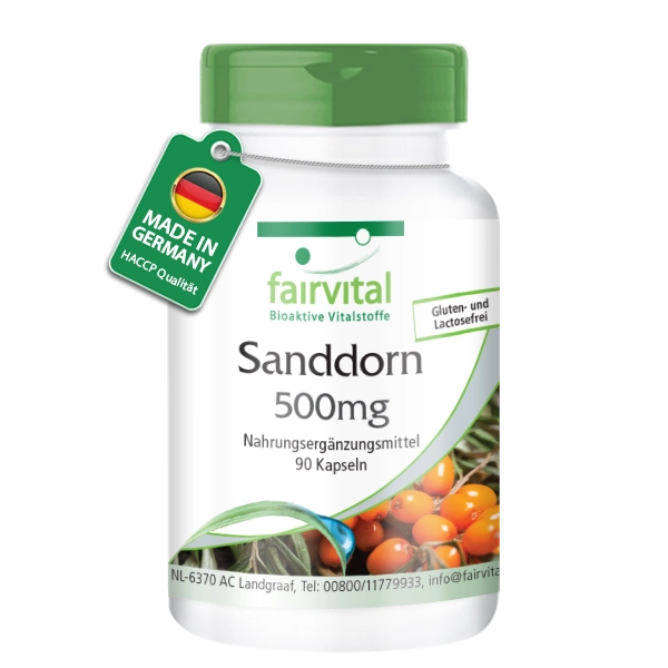 Sanddorn 500mg - 90 Kapseln - Schluckfreundlich - Hochdosiert und Vegan | Fairvital